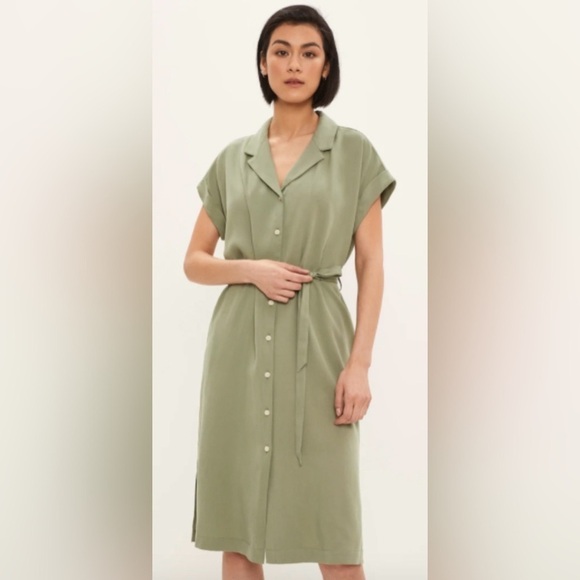 Frank and Oak Textured Tencel Green Button-Up Casual Minimalist Midi Shirt Dress - Picture 1 of 9